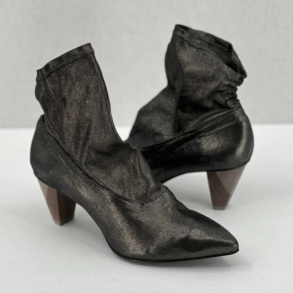 COCLICO Shoes Womens 37 Gray Metallic Juno Boot Stretch Anthracite Scrunch - Picture 12 of 12